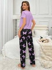 Purple Heart and Butterfly Printed Night Suit