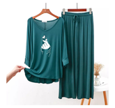 Persian Blue K Pop Heart V-Neck Women Night Suit PJ Set