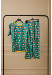 GOLDEN MINT BLOSSOM PRINTED SHIRT AND TROUSER