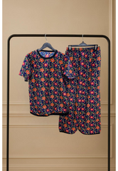 DEEP BLUE POPPY GARDEN PRINTED SHIRT AND TROUSER