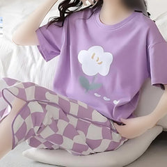 Purple Shirt and White Check Trouser (PJ Set)