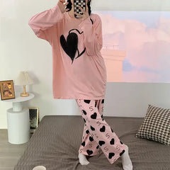 Big Hearts Printed PJ Suit Full Sleeves (Pink)