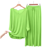 Lemon Green V-Neck Women Night Suit PJ Set