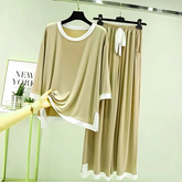 Skin White Round Neck Plazzo PJ Set