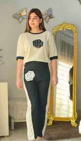 White Flower Style Track Suit