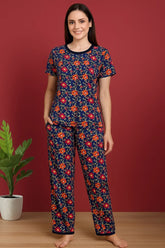 DEEP BLUE POPPY GARDEN PRINTED SHIRT AND TROUSER