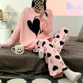 Big Hearts Printed PJ Suit Full Sleeves (Pink)