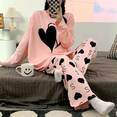 Big Hearts Printed PJ Suit Full Sleeves (Pink)
