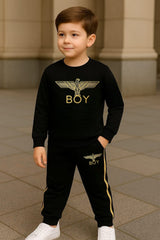 Boy Printed Black Track Suit for Kids