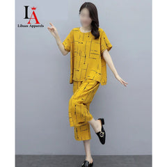 Yellow Printed Capri Night Suit