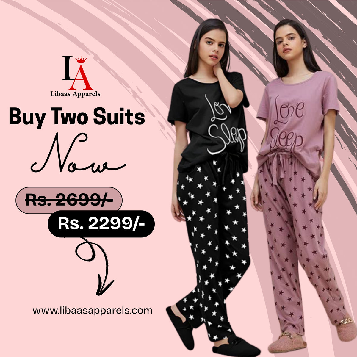 Pack Of Two Printed Pajama Night Suit Set 1
