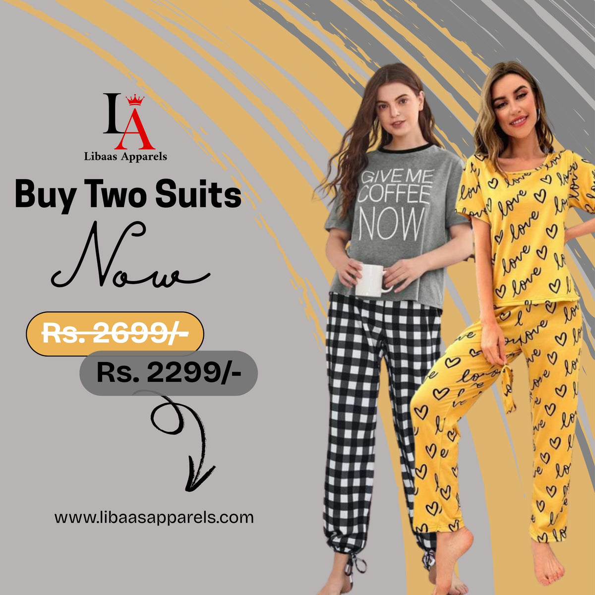 Pack Of Two Printed Pajama Night Suit Set 2