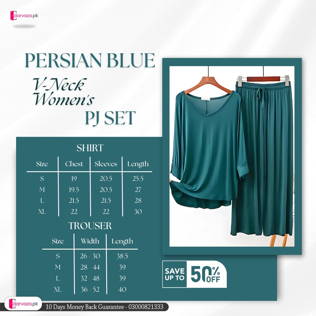 Persian Blue V-Neck Women's PJ Set