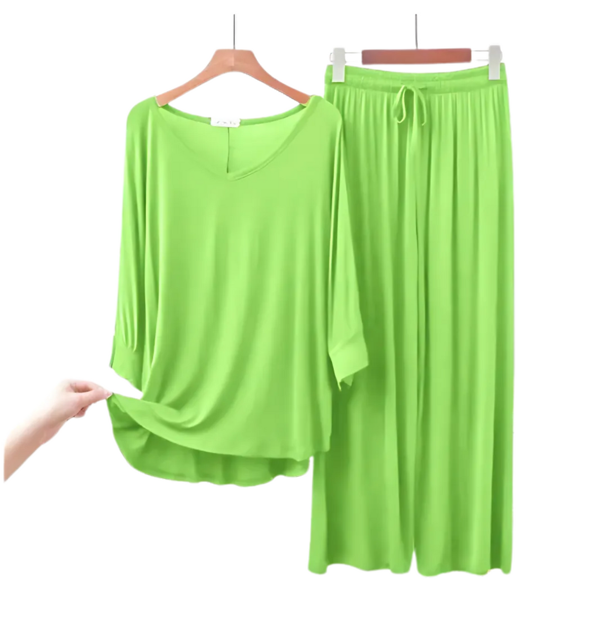 Lemon Green V-Neck Women Night Suit PJ Set