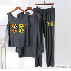 Multi Pattern Women Night Suit 3 pieces