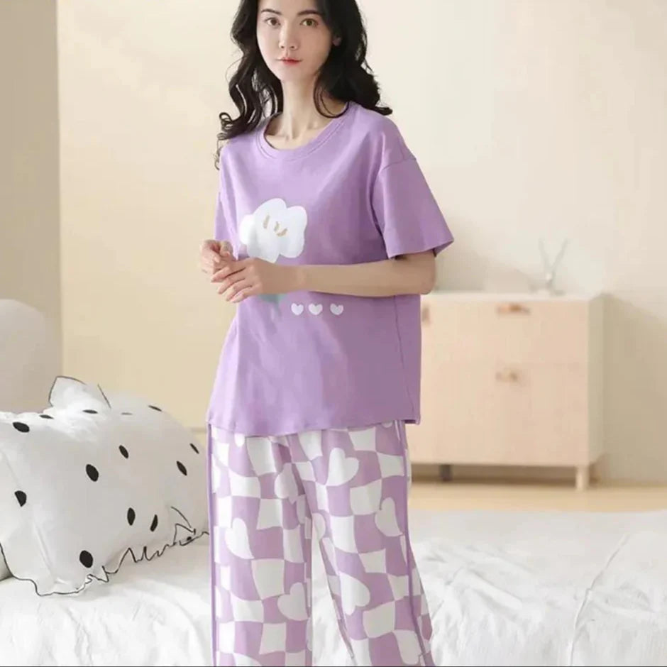 Purple Shirt and White Check Trouser (PJ Set)