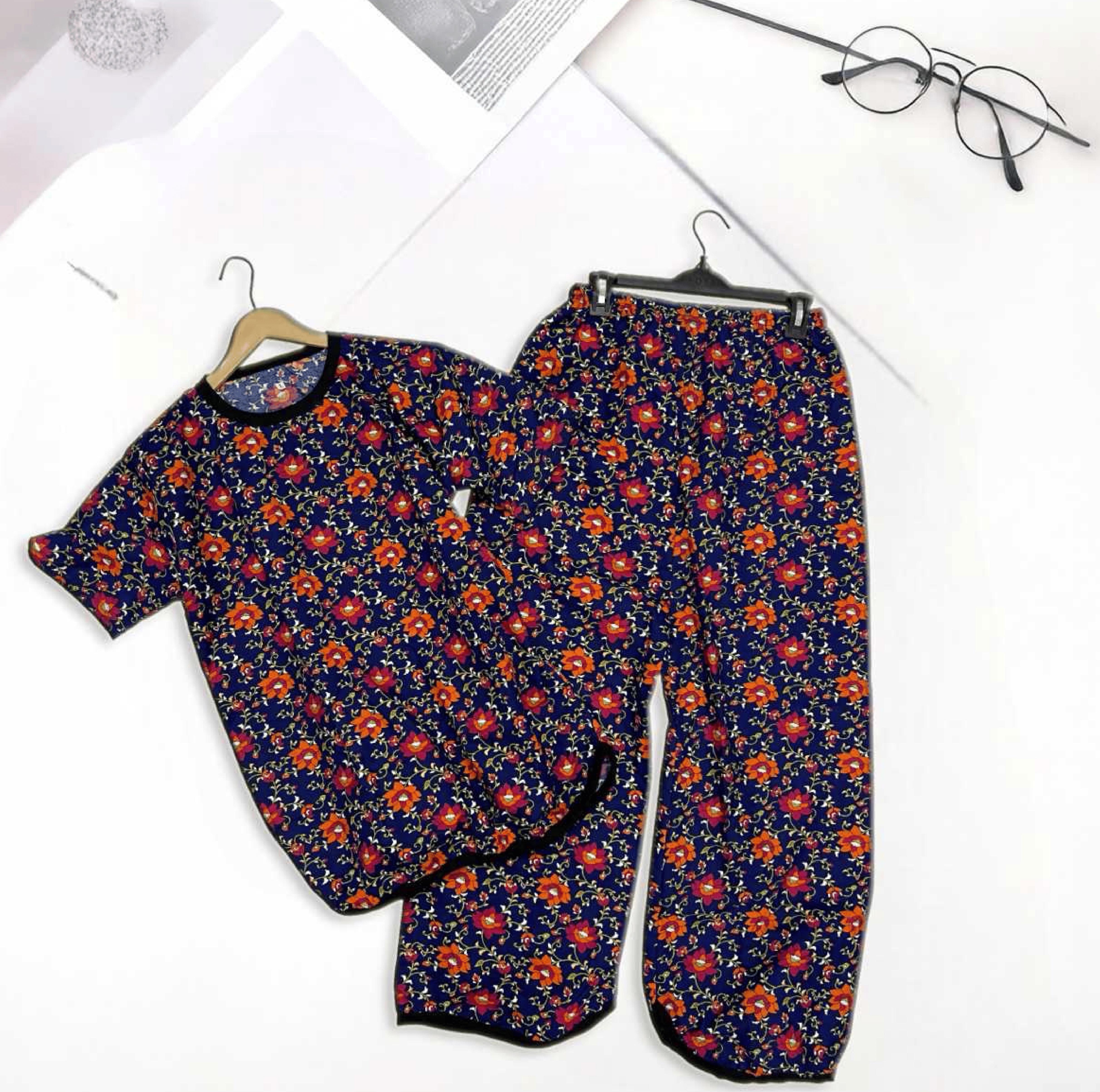 DEEP BLUE POPPY GARDEN PRINTED SHIRT AND TROUSER