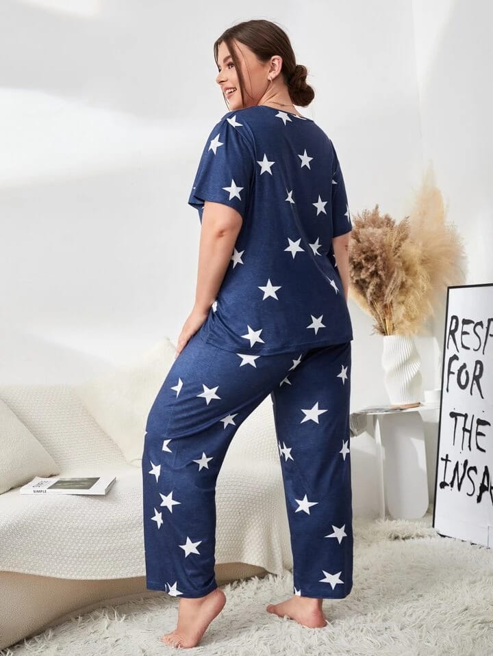 Blue Midnight Star Printed Night Suit