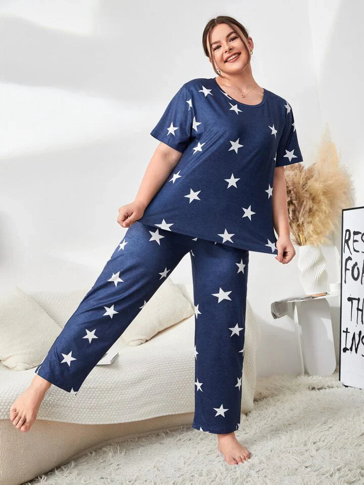 Blue Midnight Star Printed Night Suit