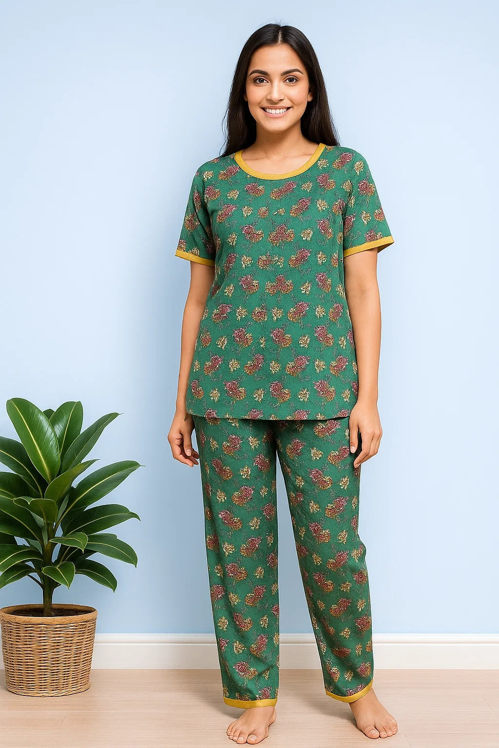 GOLDEN MINT BLOSSOM PRINTED SHIRT AND TROUSER