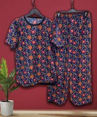 DEEP BLUE POPPY GARDEN PRINTED SHIRT AND TROUSER