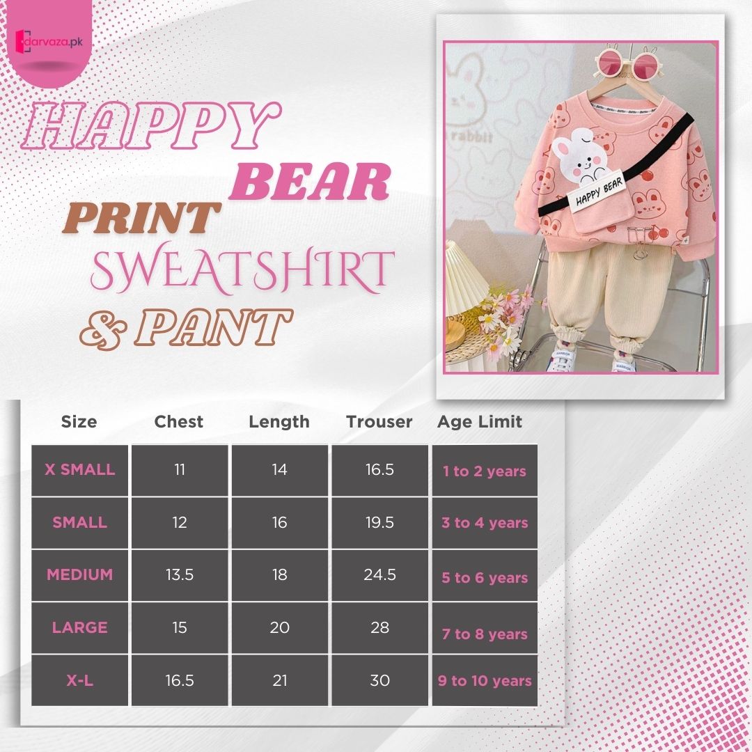 Happy Bear Printed Pink Sweatshirt and Trouser for Kids
