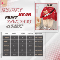 Happy Bear Printed Red Sweatshirt and Trouser for Kids
